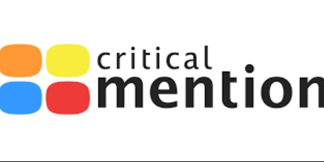 Critical mention logo: four ovals in a rectangle with an orange oval in the upper left hand corner, a yellow oval in the upper right hand corner, a red oval in the lower right hand corner, and a blue oval in the lower left hand corner. To the right of the ovals are the words "critical mention" in all lowercase black letters, "critical" is written in a smaller font above "mention"