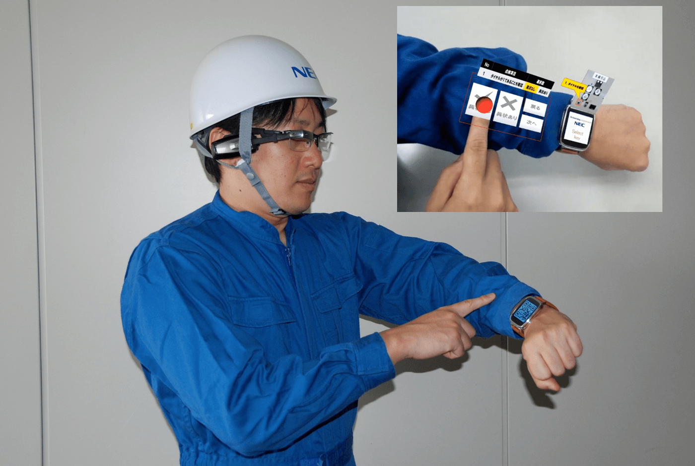 Worker using augmented reality smartwatch