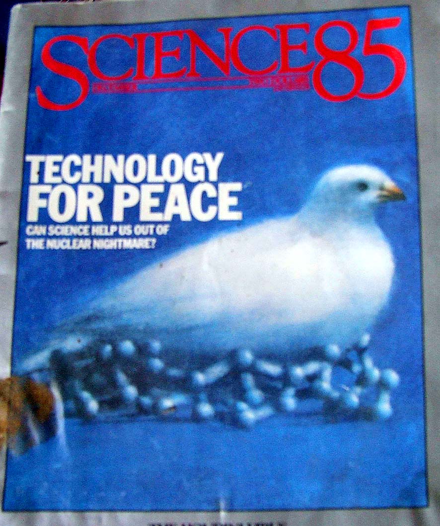 Science85 magazine, "Technology for Peace" with image of a dove.