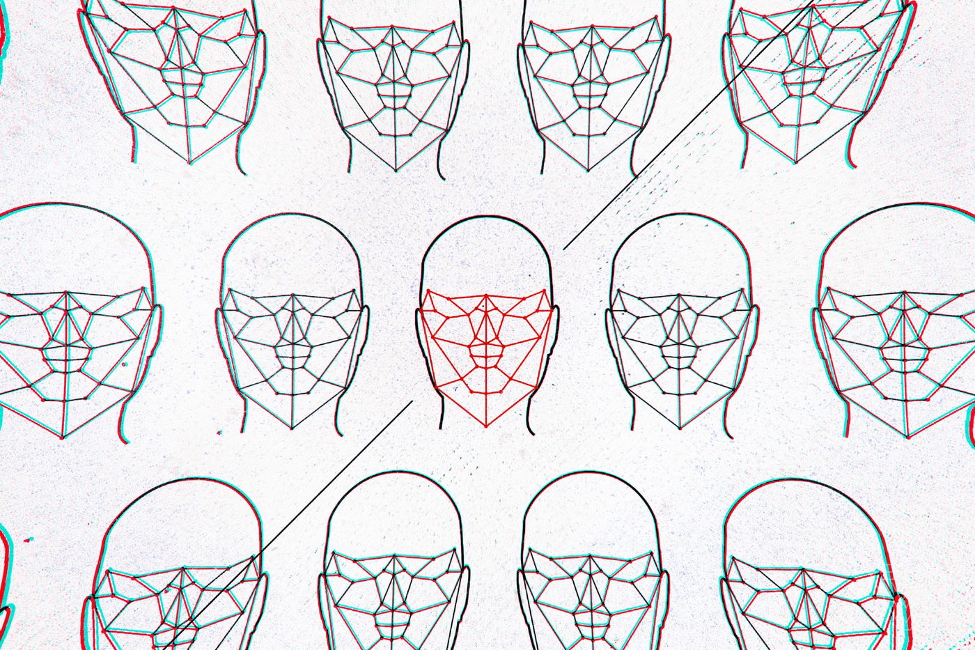 Header image from Alex Castro at The Verge, illustrating silhouettes of human faces with computer-drawn polygons.